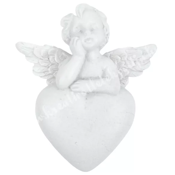 Polyresin mágneses angyal, szívvel, 4,5x5,5 cm