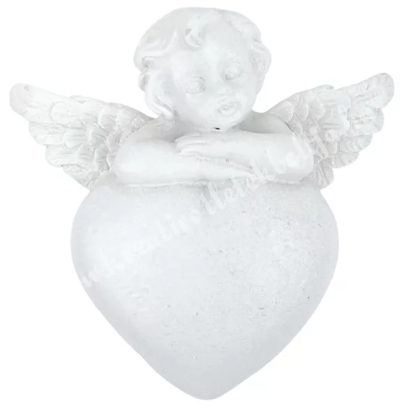 Polyresin mágneses angyal, szívvel, 4,5x5 cm