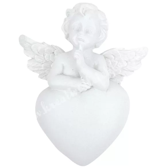 Polyresin mágneses angyal, szívvel, 4,5x5,5 cm