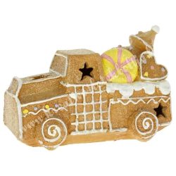 Polyresin mézeskalács autó LED világítással, 15x10 cm