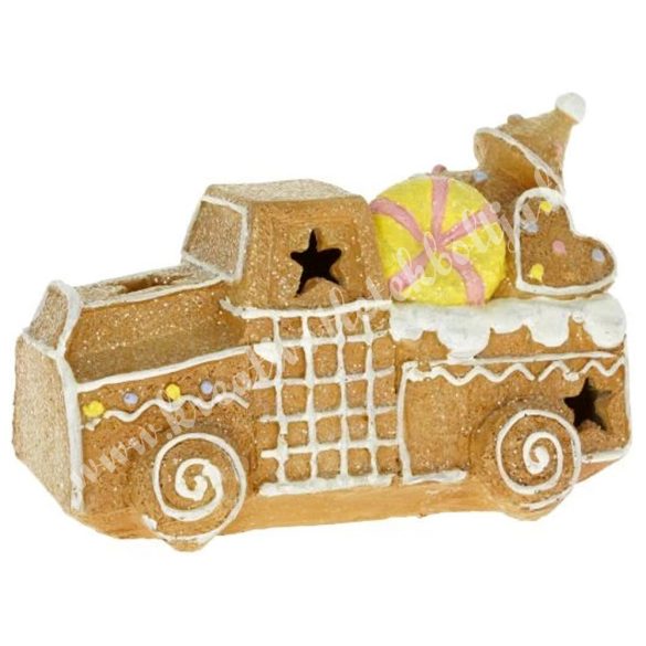 Polyresin mézeskalács autó LED világítással, 15x10 cm