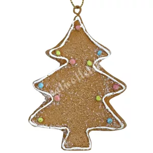 Akasztós polyresin mézeskalács fenyőfa, 6x8 cm