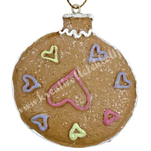 Akasztós polyresin mézeskalács gömb, 6x6,5 cm