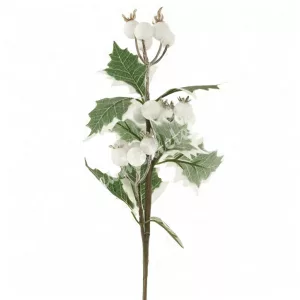 Magyal ág bogyóval, fehér, 38 cm