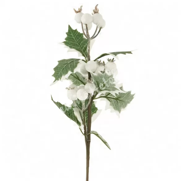 Magyal ág bogyóval, fehér, 38 cm