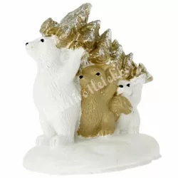 Polyresin jegesmedve fával, mókussal, 6x6,5 cm