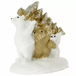 Polyresin jegesmedve fával, mókussal, 6x6,5 cm