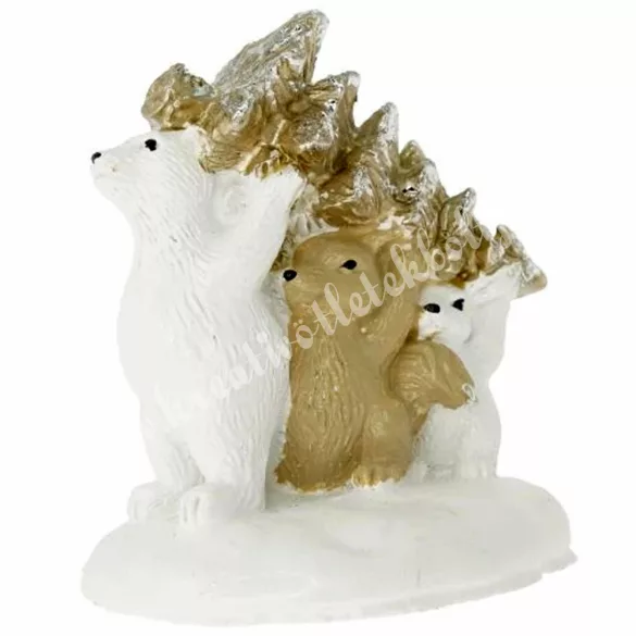 Polyresin jegesmedve fával, mókussal, 6x6,5 cm