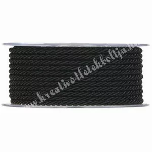 Sodrott zsinór, fekete, 2,5 mm