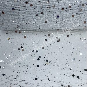 Glitteres tüll, ezüst, 4 cm