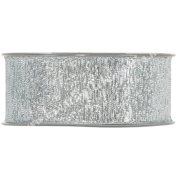 Karácsonyi szalag, ezüst, csillámos, 4 cm (99)