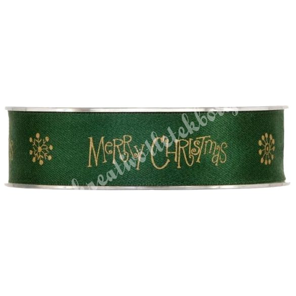 Karácsonyi szalag, Merry Christmas, zöld, 2,5 cm (169)