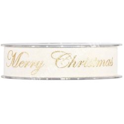 Karácsonyi szalag, Merry Christmas, krém, 2,5 cm (203)