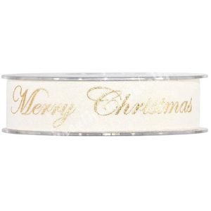 Karácsonyi szalag, Merry Christmas, krém, 2,5 cm (203)