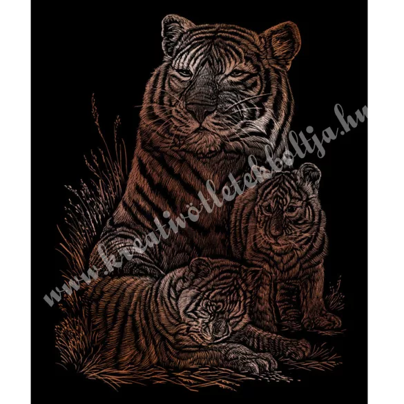 Karckép gravírozó készlet karctűvel, tigris, réz, 20x25 cm
