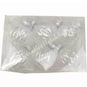 Műanyag gömb, átlátszó, rombusz mintás, 8 cm, 6 db/doboz