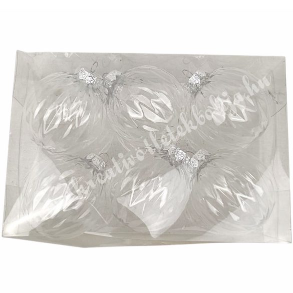 Műanyag gömb, átlátszó, rombusz mintás, 8 cm, 6 db/doboz