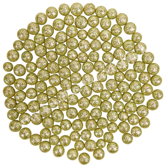 Hungarocell golyók, csillámos, arany, 1,5 cm, 20 gr/csomag