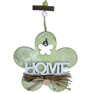 Akasztós fa virág home felirattal, zöld, 12,5x12 cm