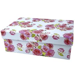 Papírdoboz, téglalap, rózsás, 22x15x8 cm