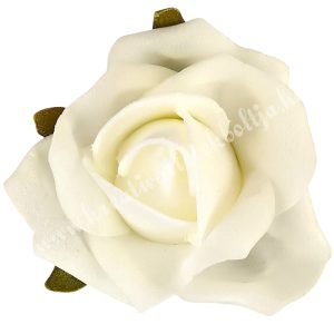 Polifoam rózsafej levéllel, krém, 6 cm