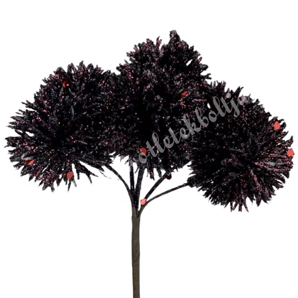 Csillámos gömb pick, bordó, 13 cm, 6 db/csokor