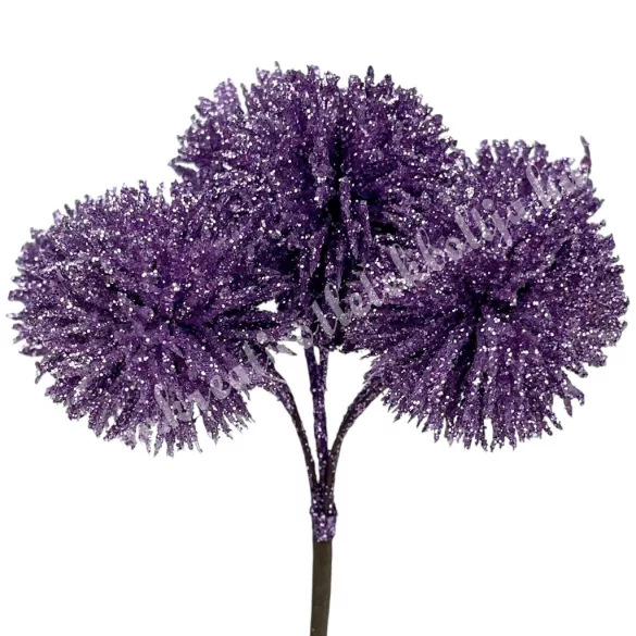 Csillámos gömb pick, lila, 13 cm, 6 db/csokor