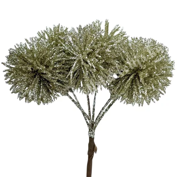 Csillámos gömb pick, pezsgő, 13 cm, 6 db/csokor