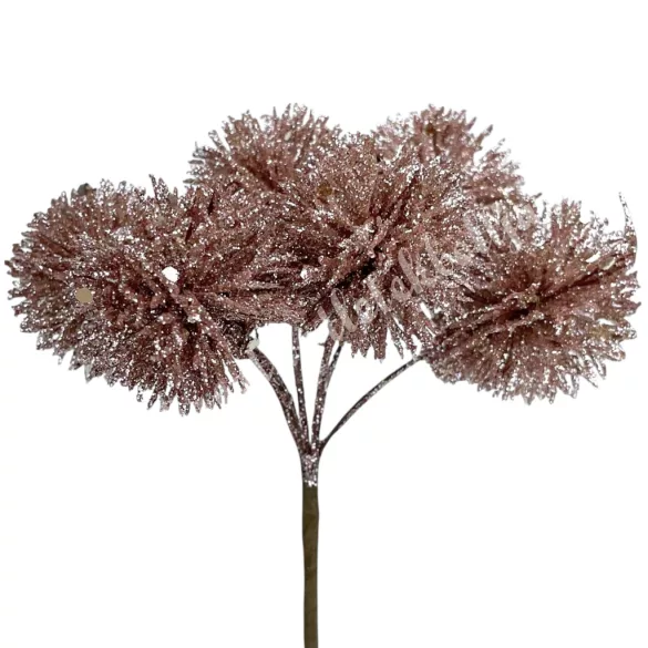 Csillámos gömb pick, púder, 13 cm, 6 db/csokor