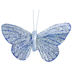 Csipeszes pillangó, csillámos, kék, 8,5x6,5 cm