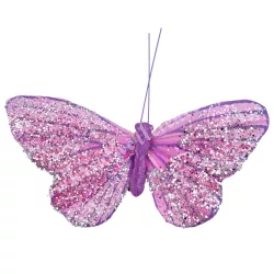 Csipeszes pillangó, csillámos, pink, 8,5x6,5 cm