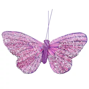 Csipeszes pillangó, csillámos, pink, 8,5x6,5 cm
