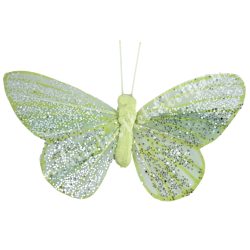 Csipeszes pillangó, csillámos, zöld, 8,5x6,5 cm