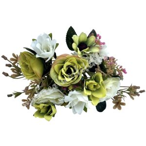 Rózsacsokor, fehér-zöld, 30 cm