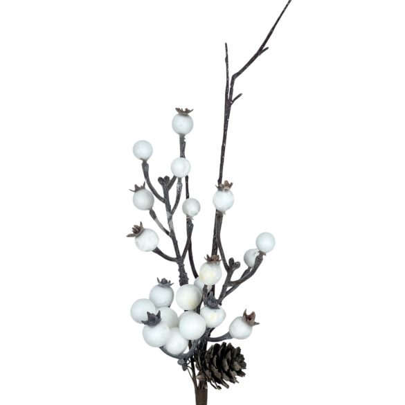 Betűzős pick, fehér bogyókkal, tobozzal, 35 cm