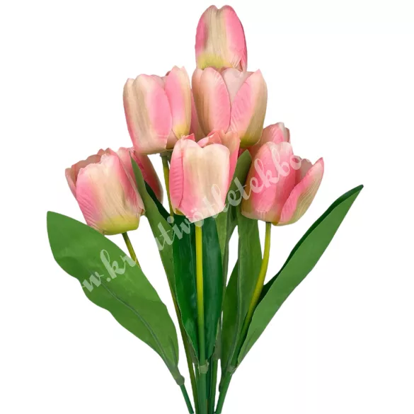 Tulipán csokor, cirmos rózsaszín, 46 cm