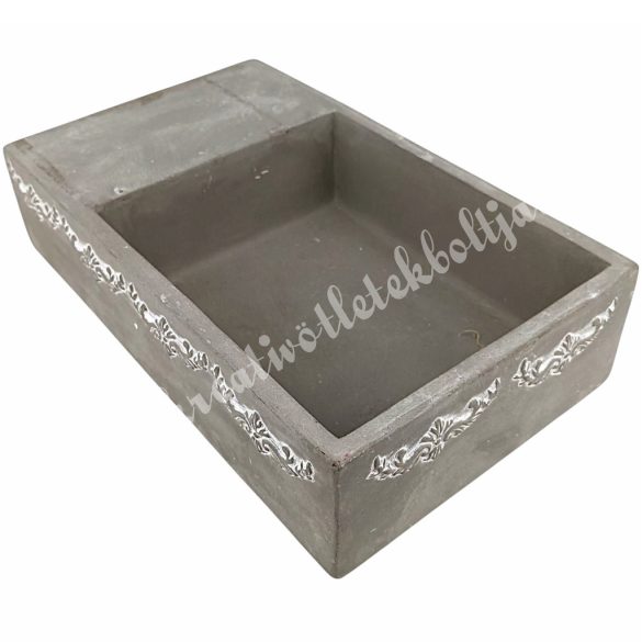 Cementkaspó, téglalap, szürke, 25x15 cm