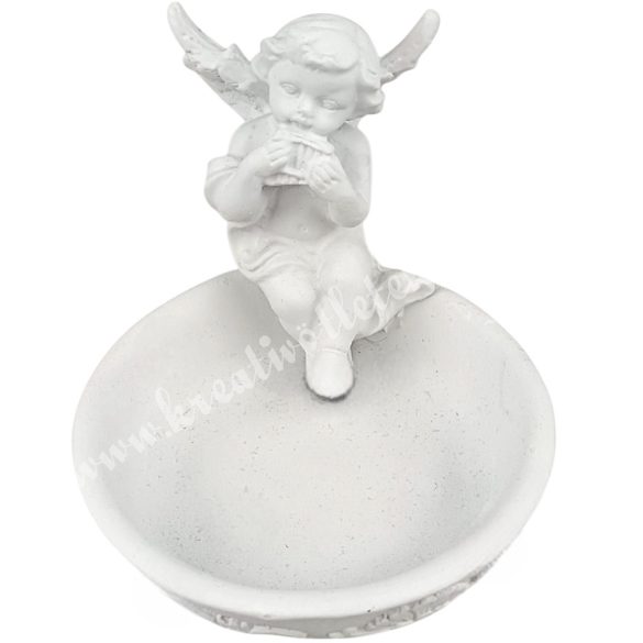 Polyresin tál angyallal, 10x9 cm