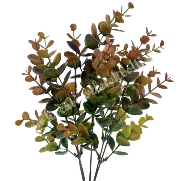 Eukaliptusz csokor, zöld-bordó, 32 cm