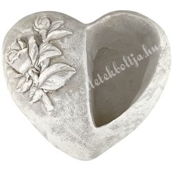 Cementkaspó, szív rózsával, 19x17 cm