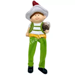 Lógó lábú kerámia gombakalapos kisfiú, 6x17 cm