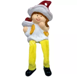 Lógó lábú kerámia gombakalapos kislány, 6x17 cm