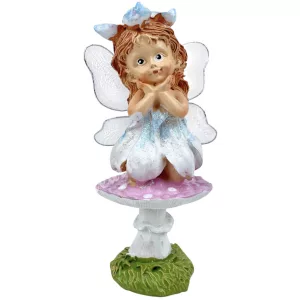 Polyresin tündér gombán, kék, 5,5x12 cm