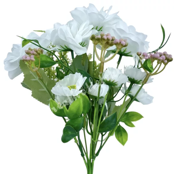 Dália csokor, fehér, 31 cm