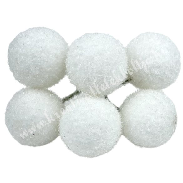 Betűzős flokkolt hungarocell golyó, fehér, 2,5 cm, 6 db/csokor