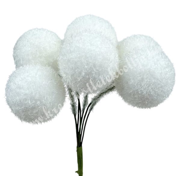 Betűzős flokkolt hungarocell golyó, fehér, 2,5 cm, 6 db/csokor