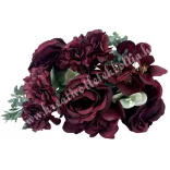 Peonia-rózsa-dália csokor, bordó, 31 cm
