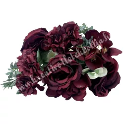 Peonia-rózsa-dália csokor, bordó, 31 cm