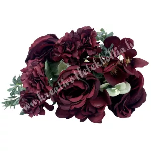 Peonia-rózsa-dália csokor, bordó, 31 cm