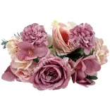 Peonia-rózsa-dália csokor, rózsaszín-mályva, 31 cm